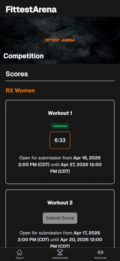 FittestArena score submission screenshot