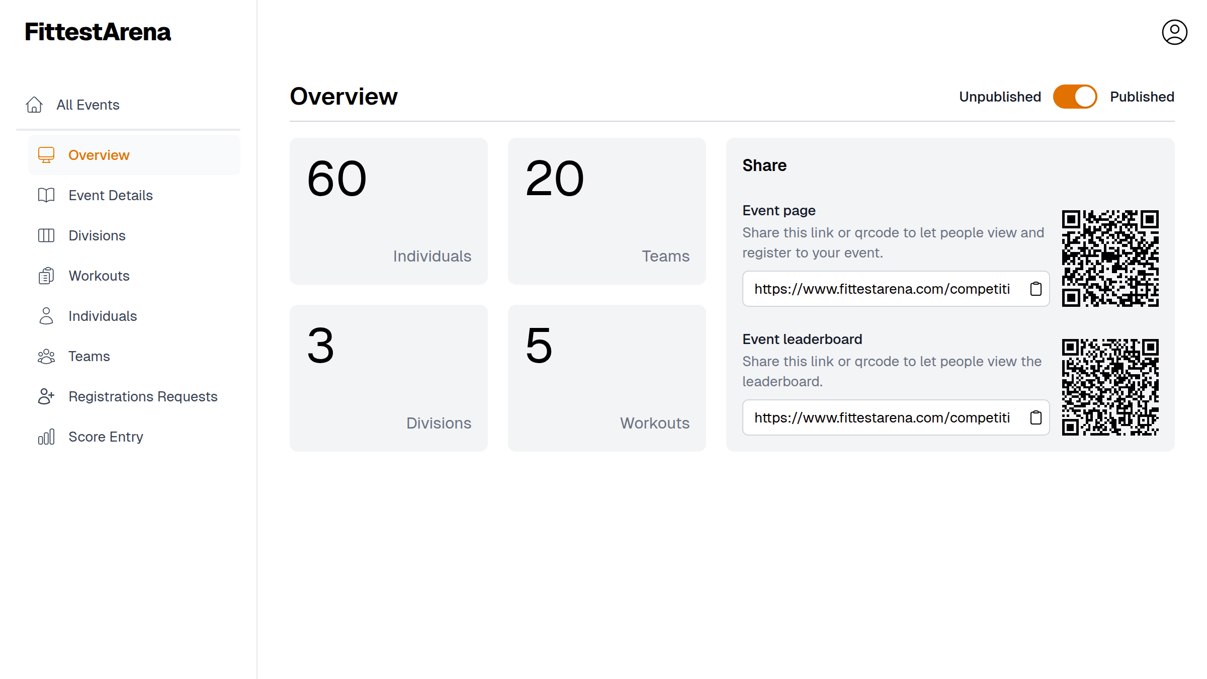 FittestArena dashboard screenshot