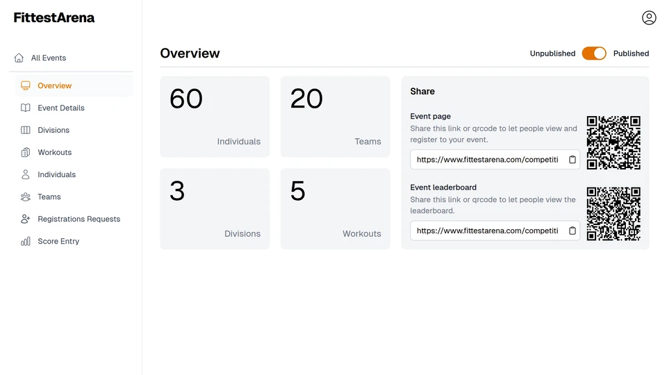 FittestArena dashboard screenshot